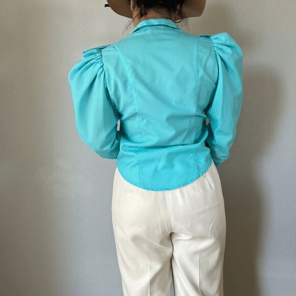 vtg 70s western button blouse large ruffle collared puff sleeves victorian small - Picture 7 of 10